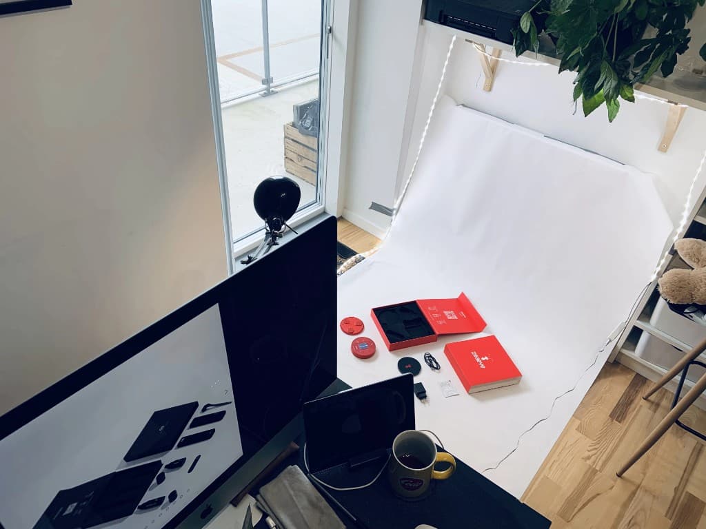 Arbejdssetup til produktfotografering